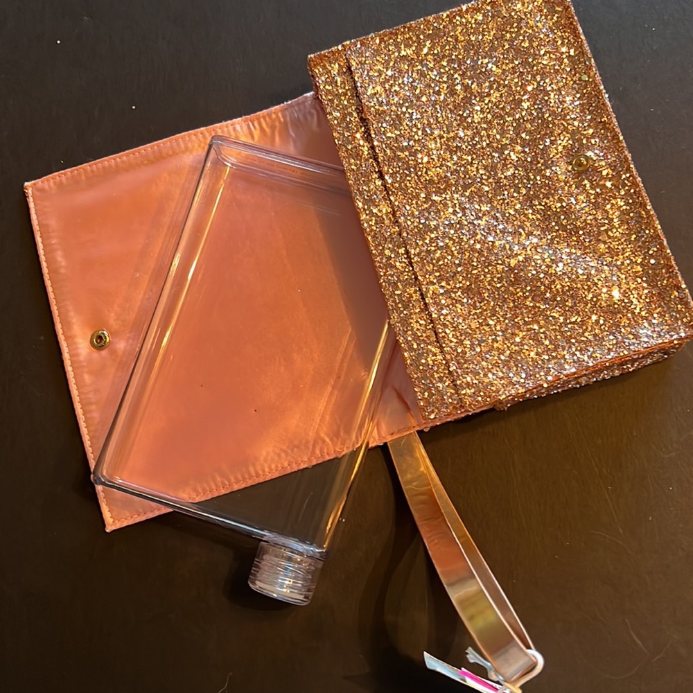 Slant 16 ounce flask clutch/incognito inside rose gold glitter wristlet-NWT